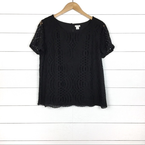 J. Crew Factory Tops - J.Crew Black Lace T-Shirt Top